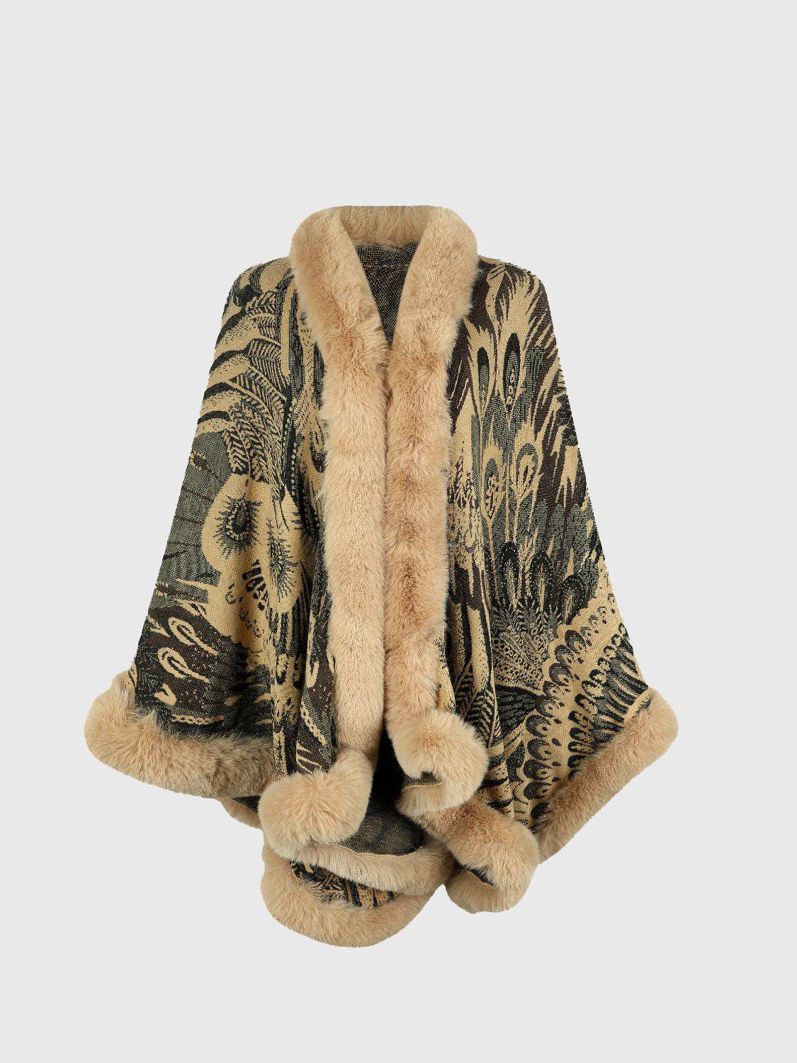 Printed Open Front Poncho - Delanoir