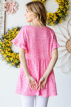 Heimish Full Size Leopard Ruffle Trim Short Sleeve Top - Delanoir