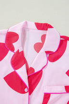 Heart Collared Neck Short Sleeve Top and Pants Lounge Set - Delanoir