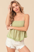 BiBi Fringed Hem Smocked Cami - Delanoir