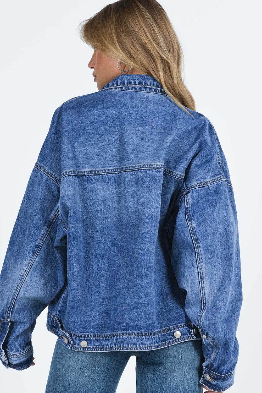 Collared Neck Button Up Denim Jacket - Delanoir