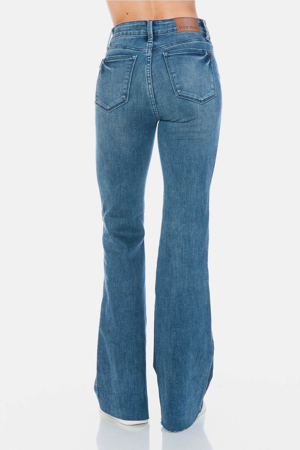 Judy Blue Full Size Tummy Control Cut Hem Flare Jeans - Delanoir