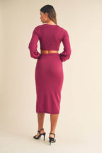 MABLE Front Twisted Knit Top and Midi Skirt Set - Delanoir