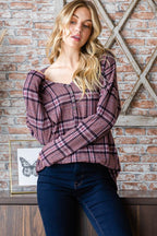 Heimish Full Size Plaid V-Neck Long Sleeve Top - Delanoir