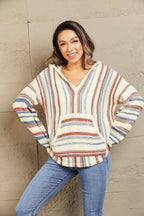 Striped Hooded Sweater with Kangaroo Pocket - Delanoir