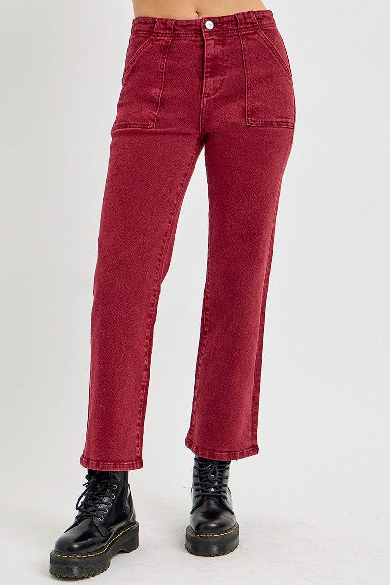 RISEN Full Size High Rise Straight Jeans with Patch Pockets - Delanoir