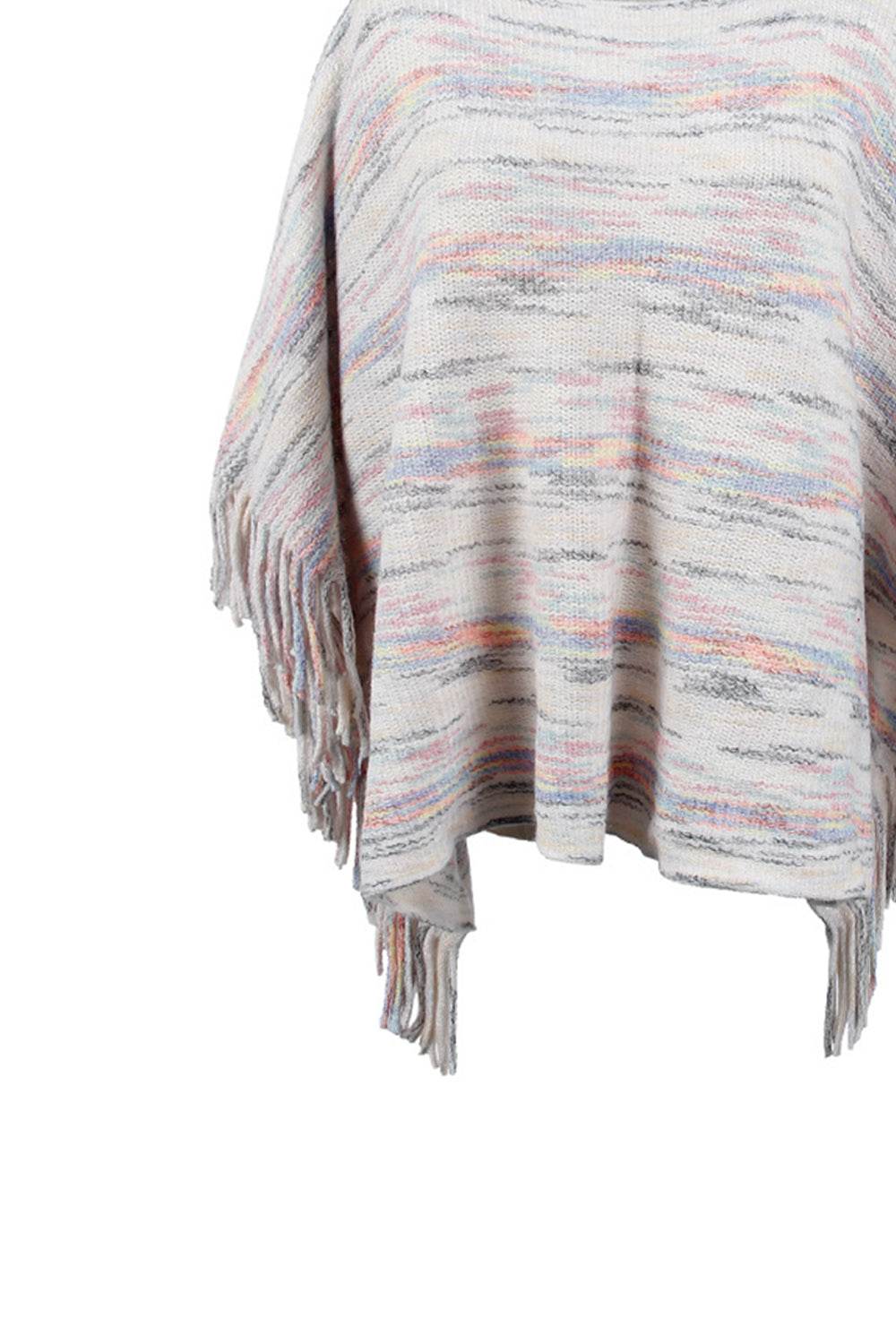 Round Neck Fringe Detail Sleeve Poncho - Delanoir