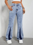 Contrast Bootcut Jeans with Pockets - Delanoir