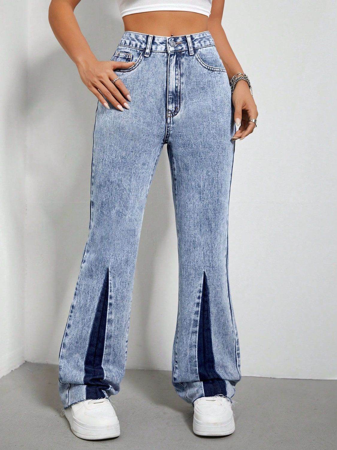Contrast Bootcut Jeans with Pockets - Delanoir