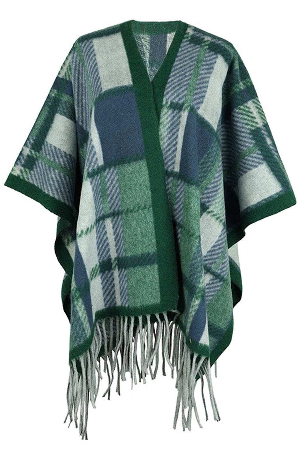 Cloak Sleeve Fringe Detail Poncho - Delanoir