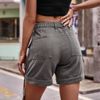 High Waist Denim Cargo Shorts - Delanoir