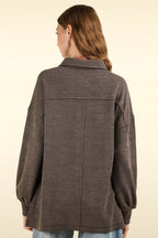 VERY J Collared Half Button Knit Top with Pockets - Delanoir