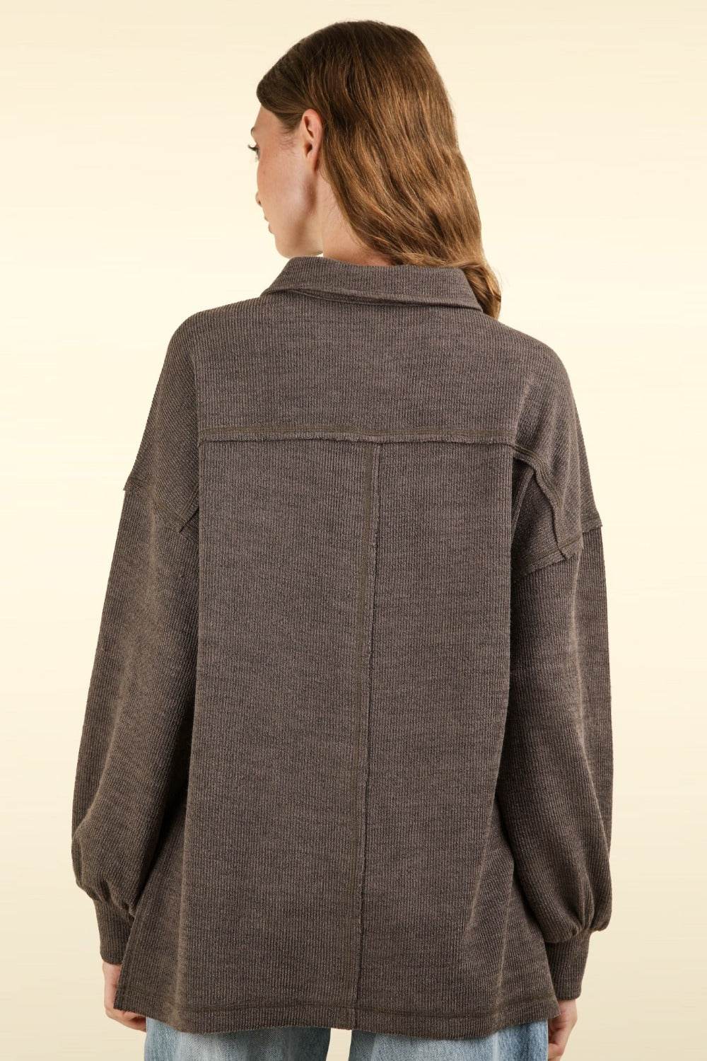 VERY J Collared Half Button Knit Top with Pockets - Delanoir