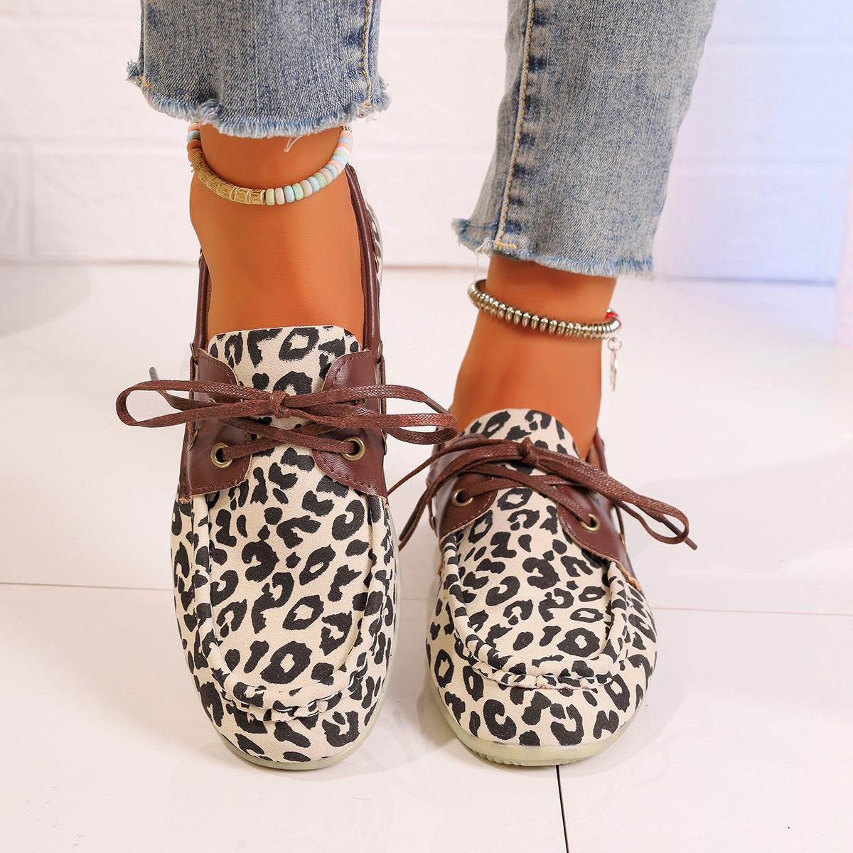 Lace Up Leopard Slip-Ons - Delanoir