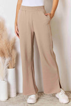 RISEN Wide Waistband Slit Wide Leg Pants - Delanoir