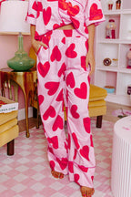 Heart Collared Neck Short Sleeve Top and Pants Lounge Set - Delanoir