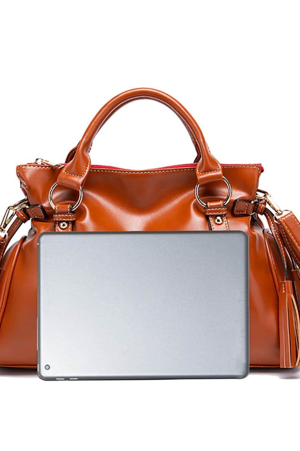 PU Leather Handbag with Tassels - Delanoir