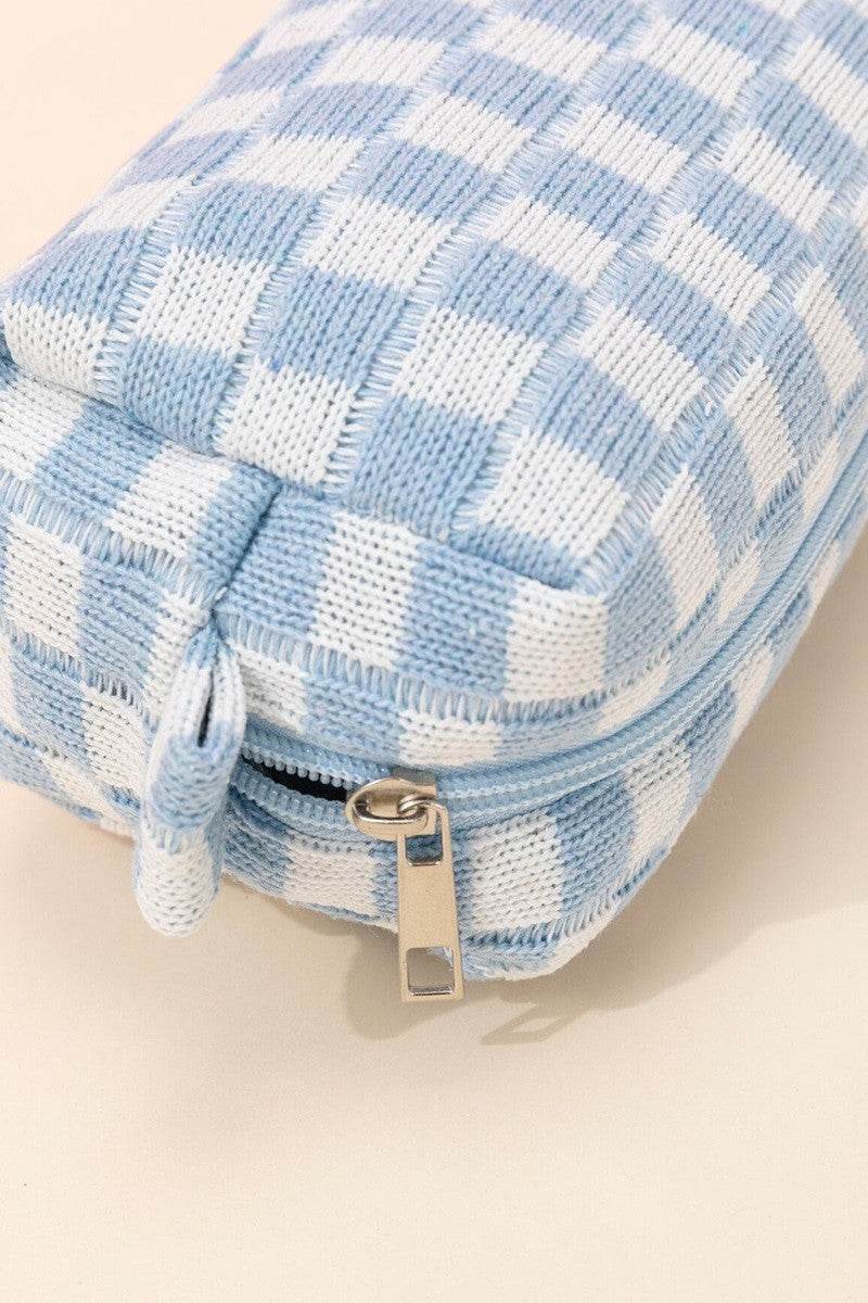 Zenana Checkered Pattern Knitted Cosmetic Pouch - Delanoir