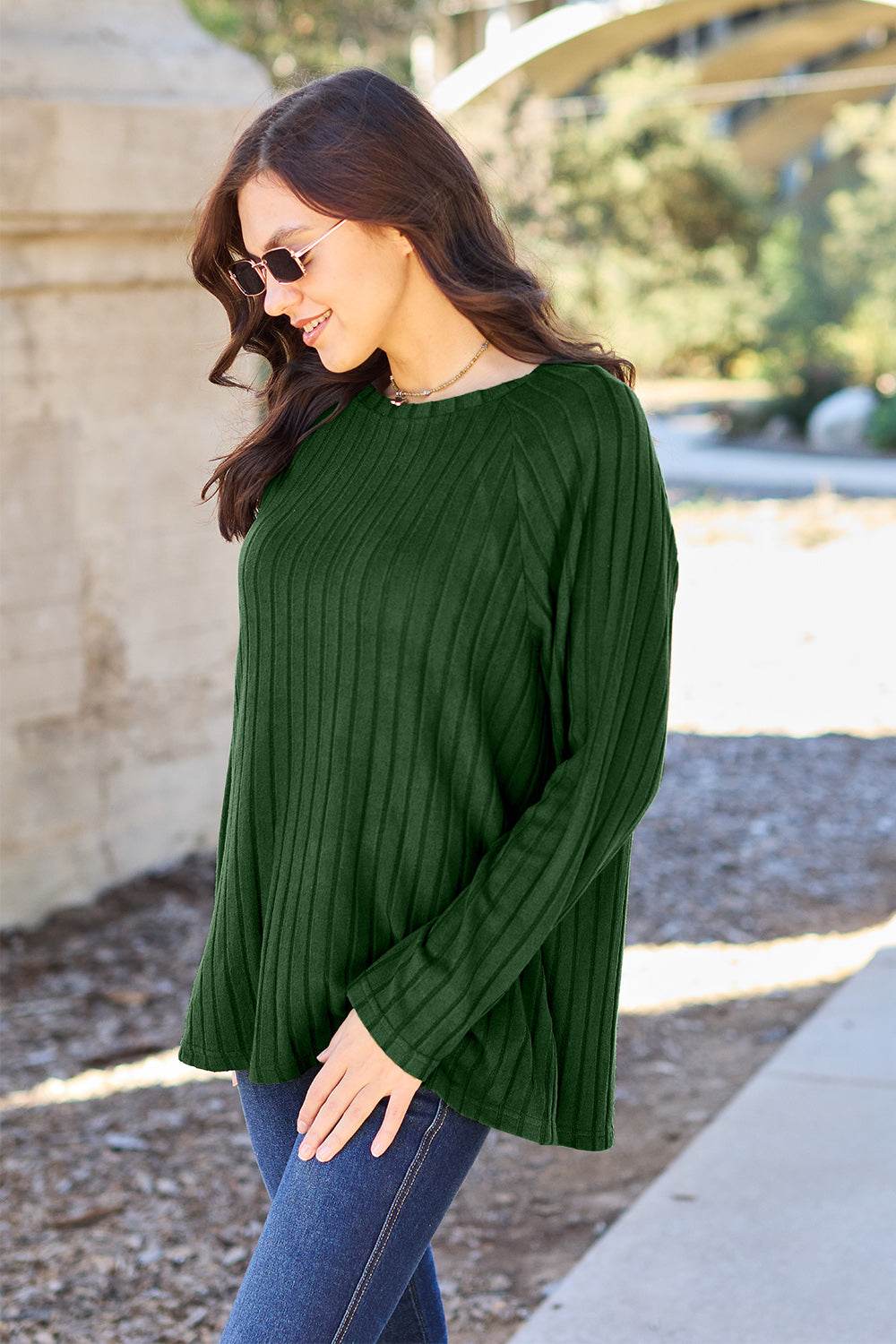 Basic Bae Full Size Ribbed Round Neck Long Sleeve Knit Top - Delanoir