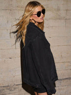 Button Up Collared Neck Denim Jacket - Delanoir