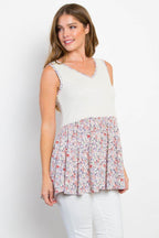 Be Stage Full Size Smocked Printed Peplum Sleeveless Top - Delanoir