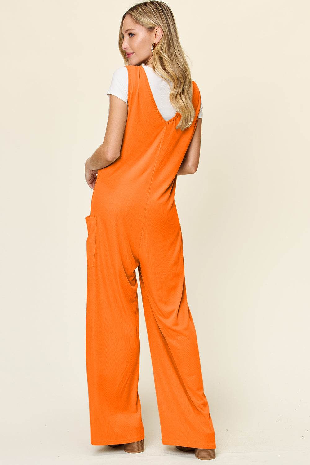 Double Take Full Size Sleeveless Wide Leg Jumpsuit with Pockets - Delanoir