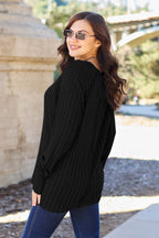 Basic Bae Full Size Ribbed Round Neck Long Sleeve Knit Top - Delanoir