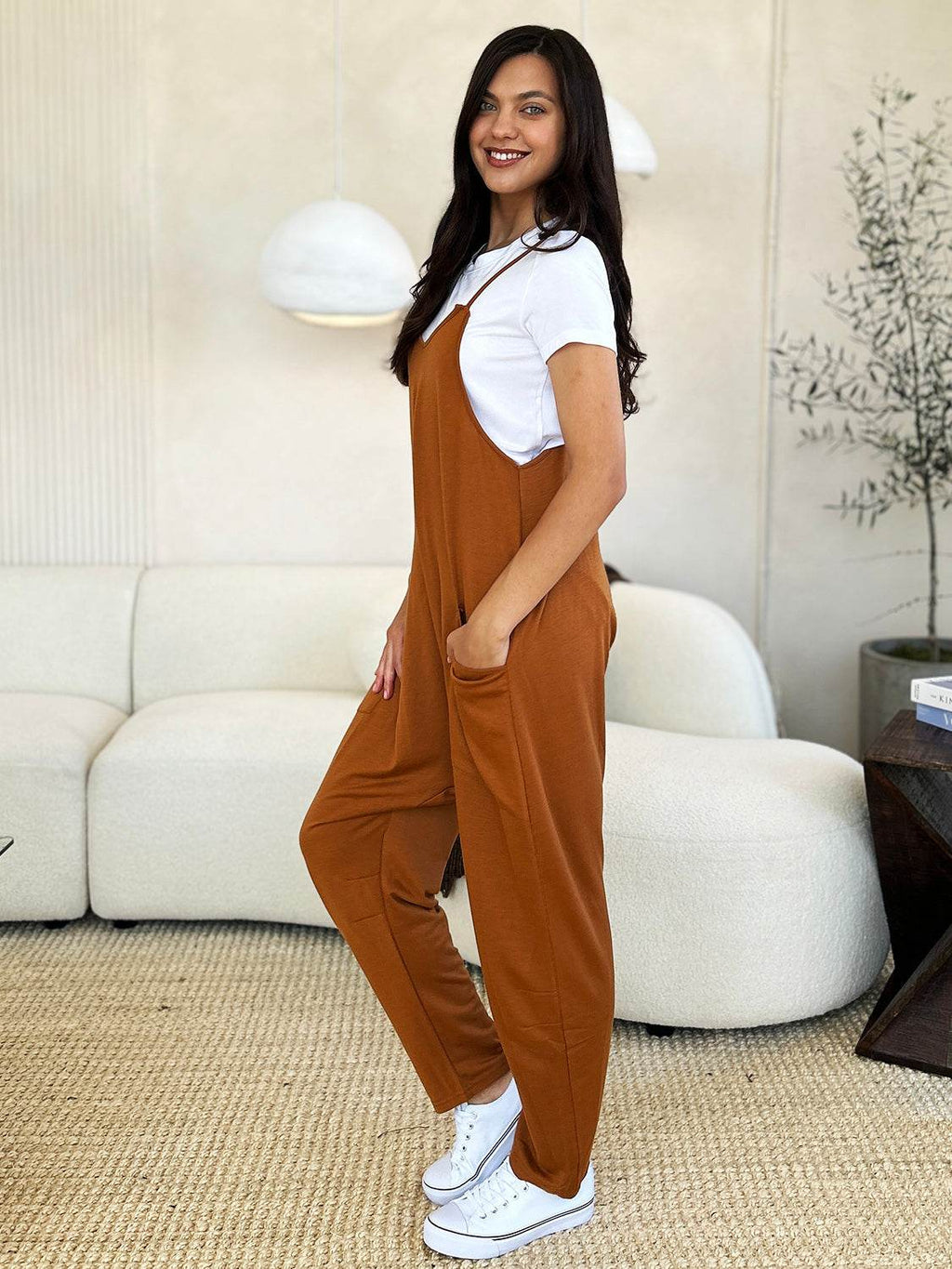 Double Take Full Size Sleeveless V-Neck Pocketed Jumpsuit - Delanoir