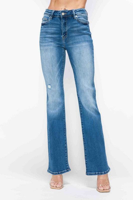 bytos Full Size Distressed High Rise Jeans with Pockets - Delanoir