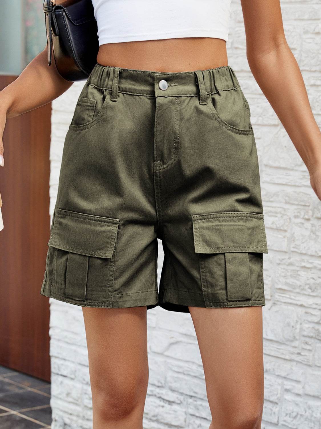 Pocketed High Waist Denim Shorts - Delanoir