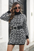 Heathered Turtleneck Mini Sweater Dress - Delanoir