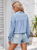 Button Up Long Sleeve Denim Jacket with Breast Pockets - Delanoir