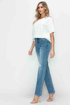 bytos Full Size Distressed High Rise Straight Jeans - Delanoir