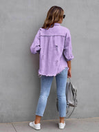 Distressed Drop Shoulder Denim Jacket - Delanoir