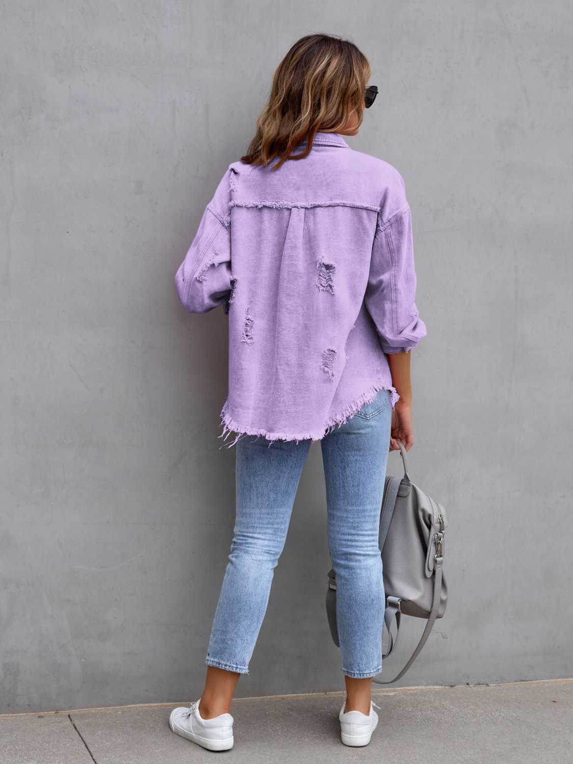 Distressed Drop Shoulder Denim Jacket - Delanoir
