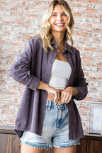 First Love Washed Corduroy Button Down Long Sleeve Shirt - Delanoir
