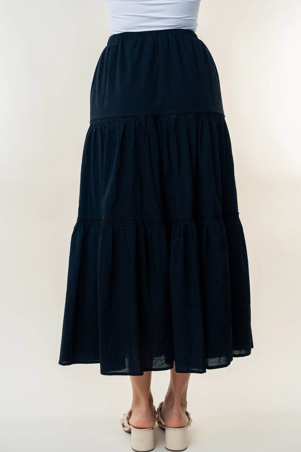 White Birch High Waisted Tiered Maxi Skirt - Delanoir