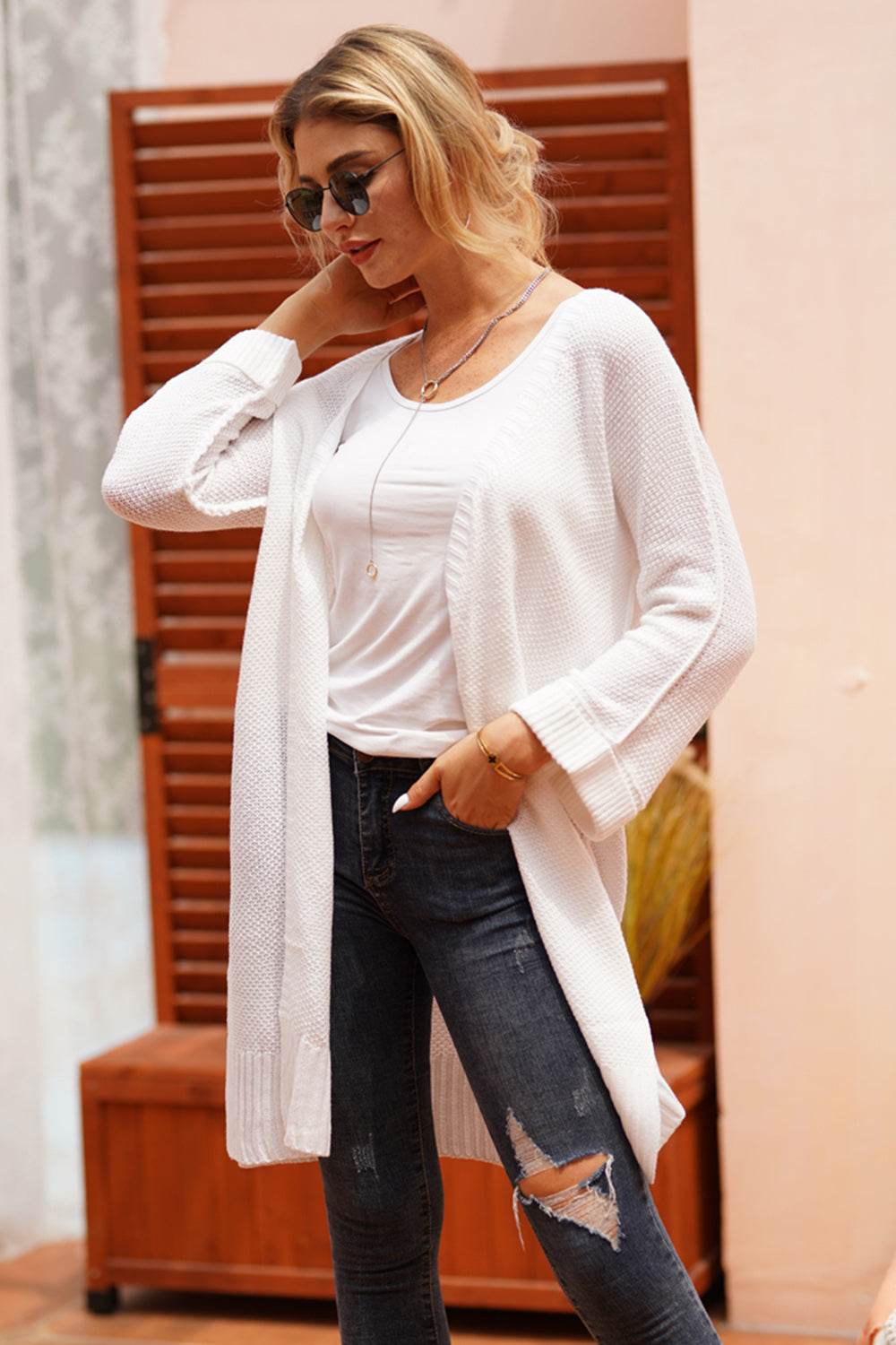 Open Front Long Sleeve Cardigan - Delanoir