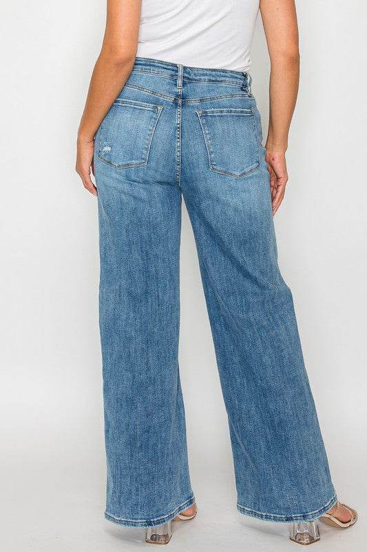 bytos Full Size High Rise Wide Leg Jeans with Pockets - Delanoir