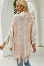 Multicolored Fringe Trim Poncho - Delanoir
