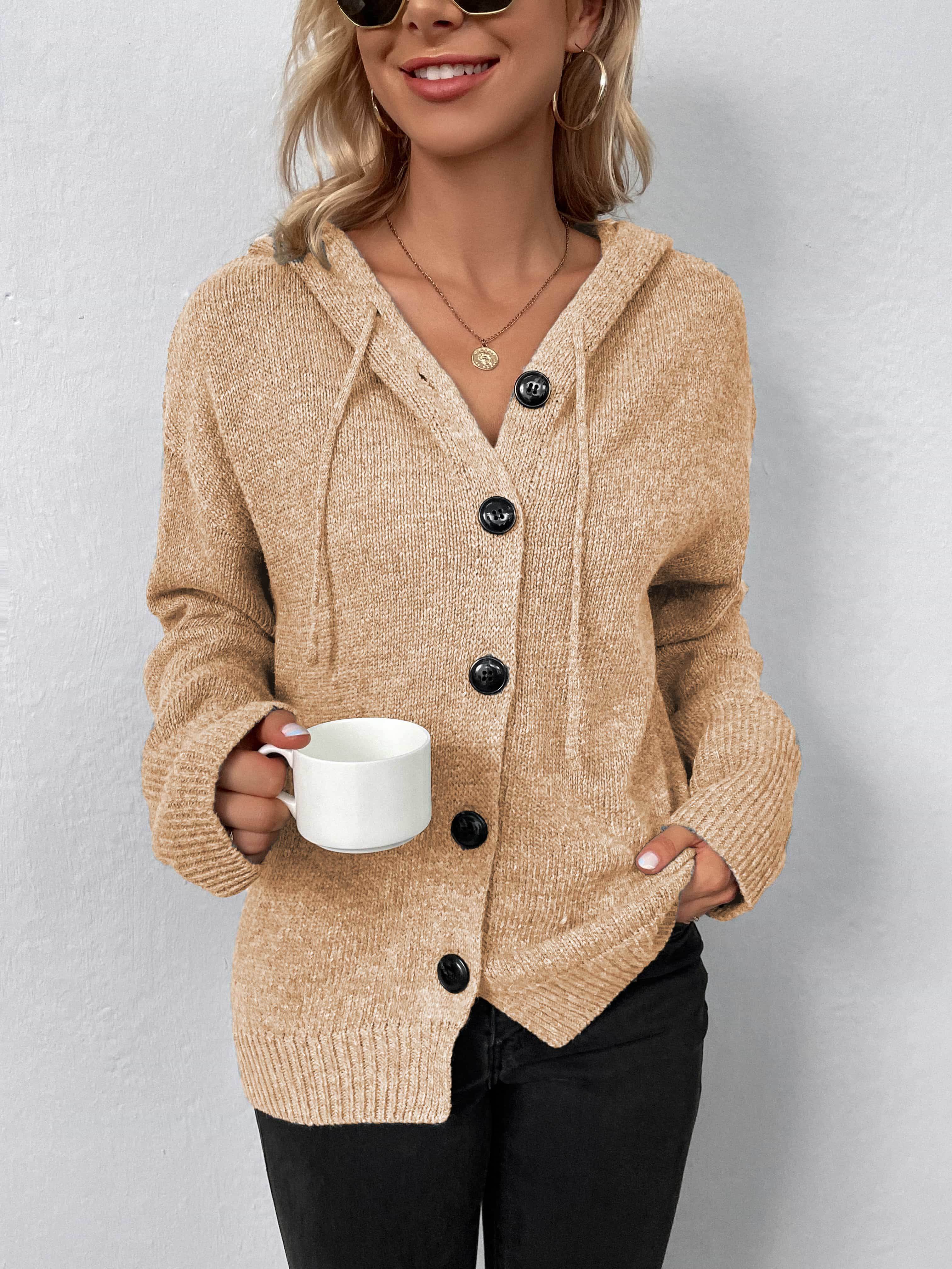 Button-Down Long Sleeve Hooded Sweater - Delanoir