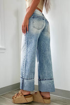 Washed Wide Leg Jeans with Pockets - Delanoir
