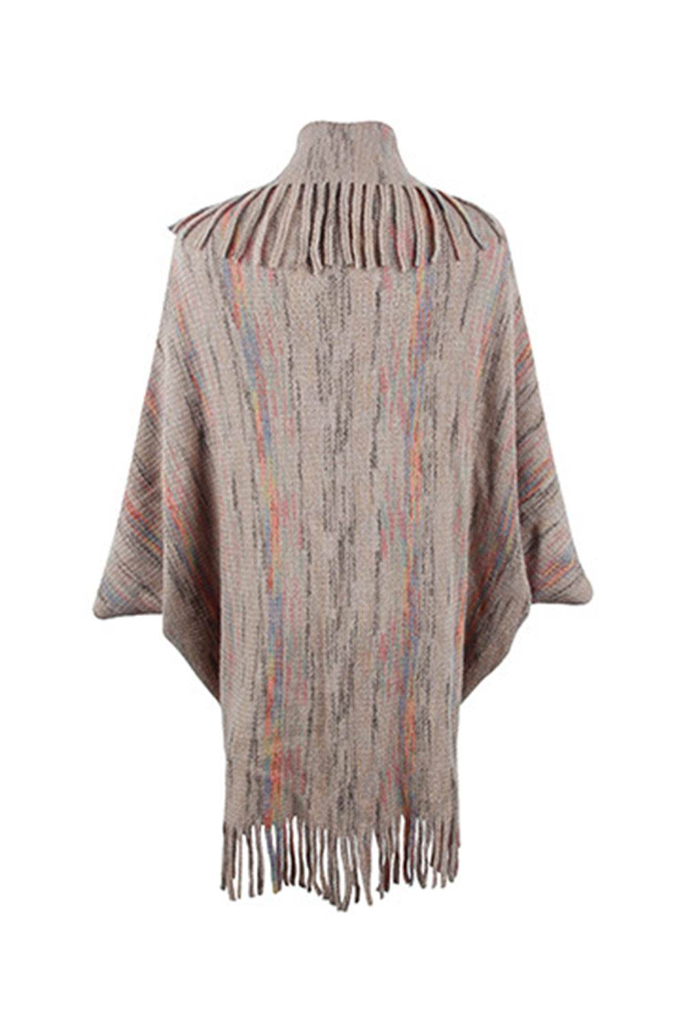 Fringe Detail Printed Poncho - Delanoir