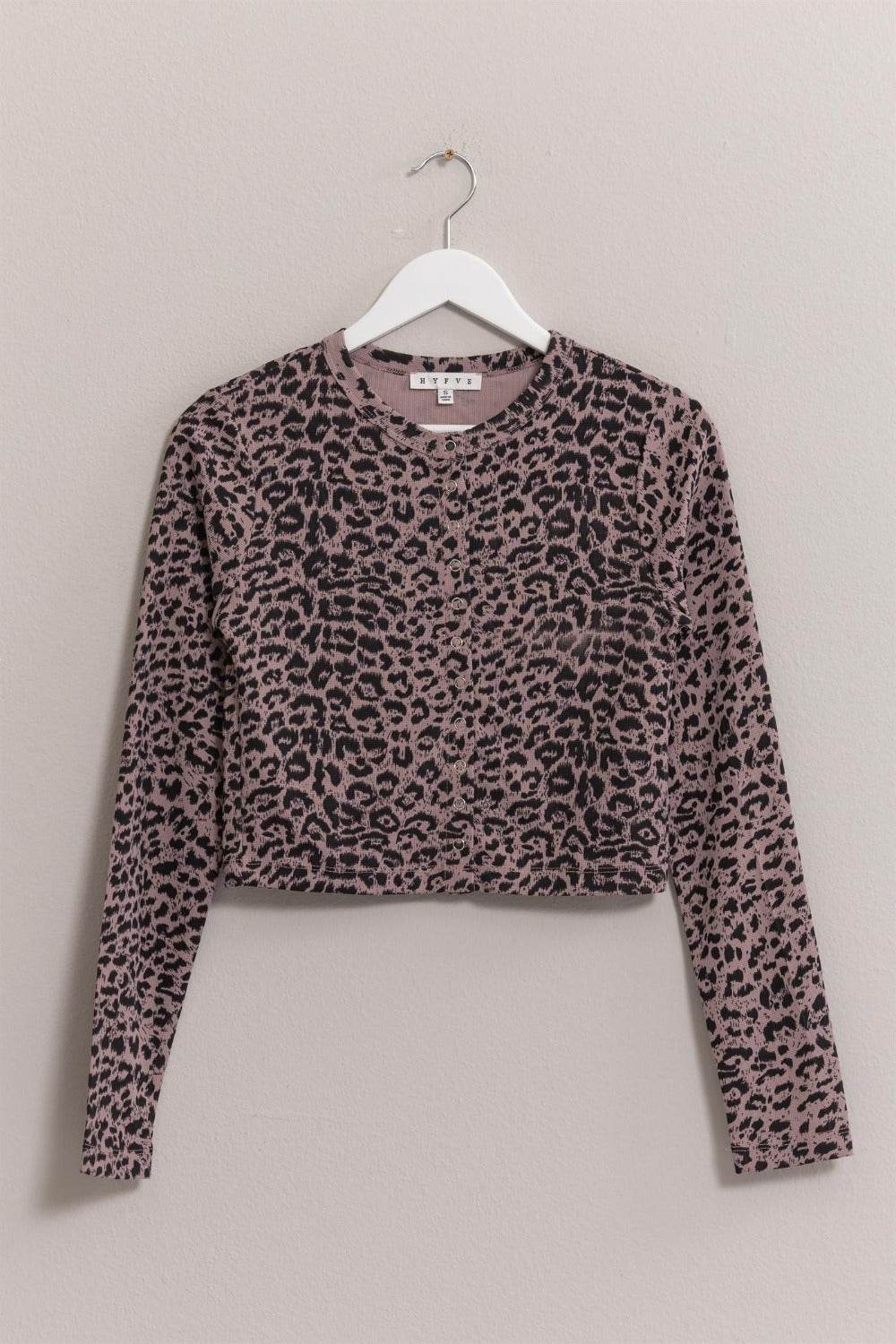 HYFVE Animal Print Snap Down Crop Cardigan - Delanoir