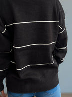 Striped Button Down V-Neck Long Sleeve Cardigan - Delanoir