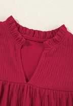 Frill Notched Long Sleeve Dress - Delanoir