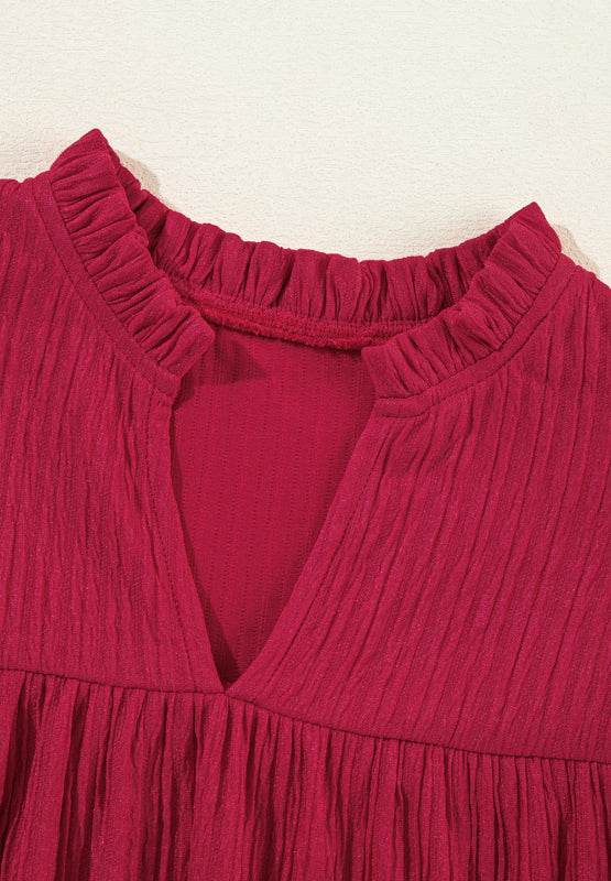 Frill Notched Long Sleeve Dress - Delanoir