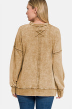Zenana Exposed Seam Round Neck Dropped Shoulder Sweatshirt - Delanoir