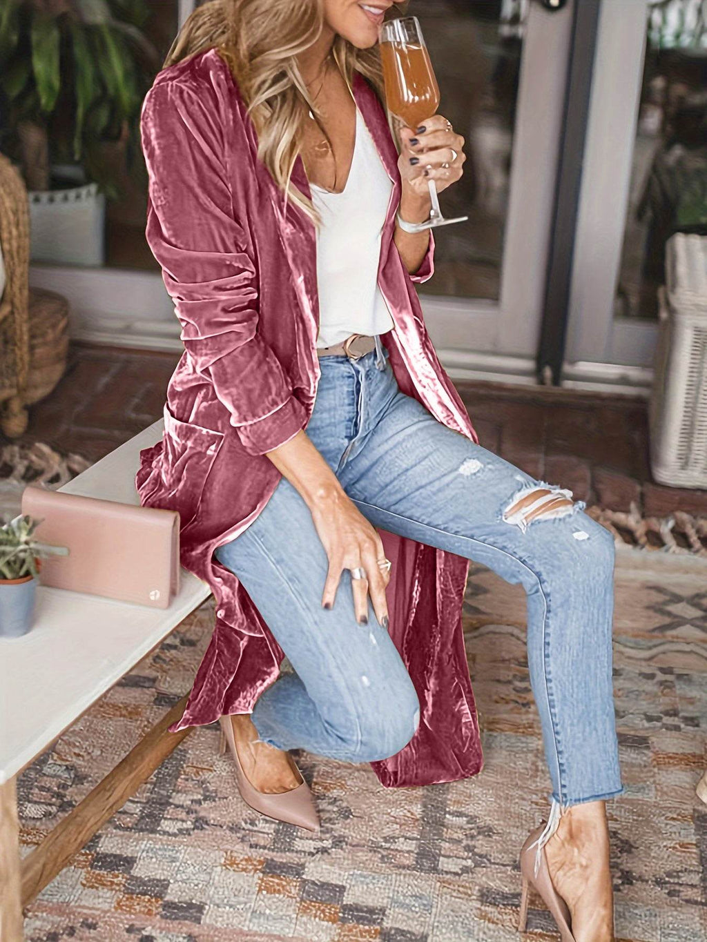 Open Front Long Sleeve Coat - Delanoir