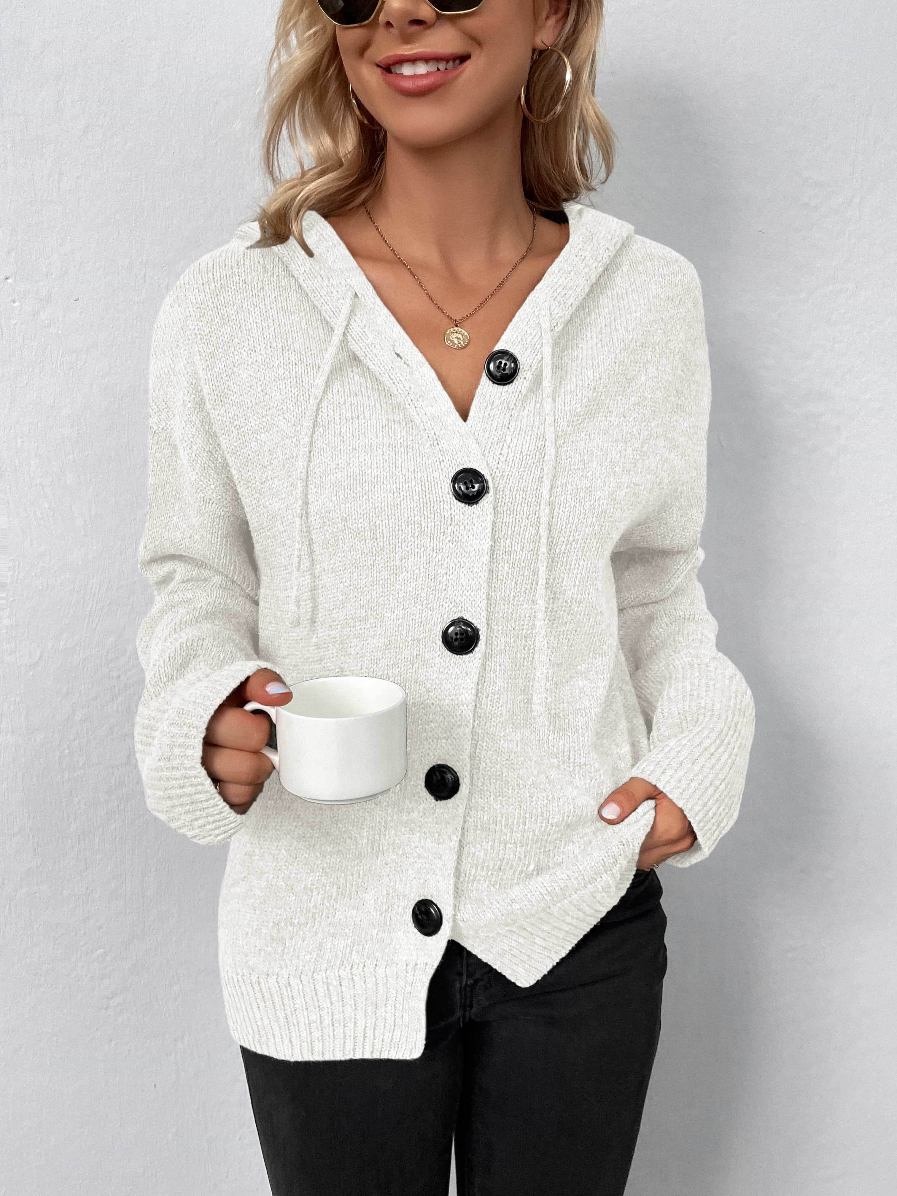 Button-Down Long Sleeve Hooded Sweater - Delanoir